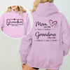 Personalized Mom Est. & Grandma Est. Hoodie with Kids' Names - Pink Leopard Heart Design