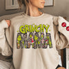 Custom Grinchy Mama Leopard Xmas Sweatshirt With Kids Names On Sleeve