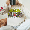 Custom Grinchy Mama Leopard Xmas Sweatshirt With Kids Names On Sleeve